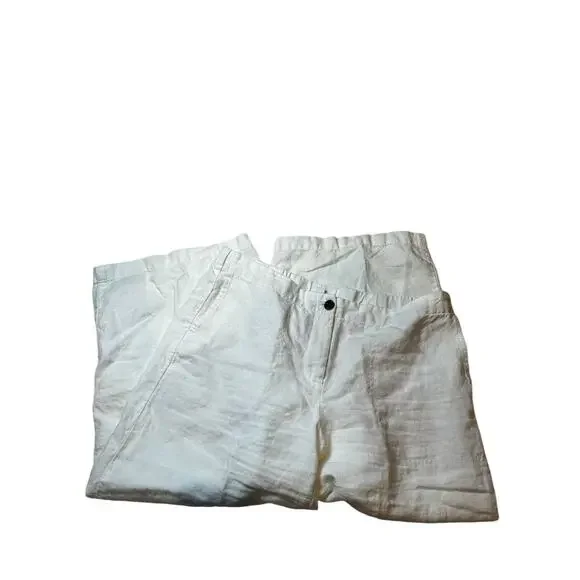 J. Jill Medium Petite Love linen stretch Zip white Wide Leg Capri pants - Picture 4 of 6